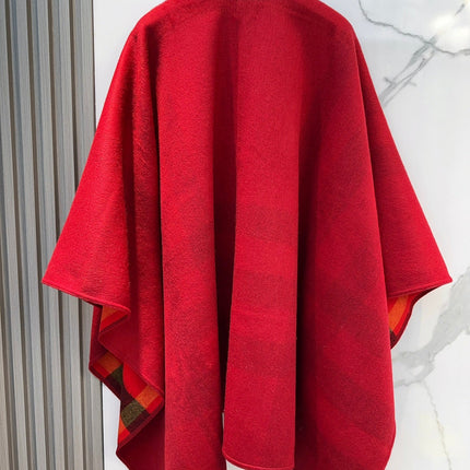 REVERSIBLE CHECK CASHMERE CAPE CHERRY RED AND BLACK 410134
