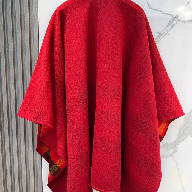 WOOL CAPE 140 CM CHERRY RED AND BLACK 394534