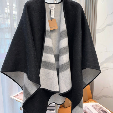 WOOL CAPE 140 CM BLACK AND LIGHT GRAY 394535