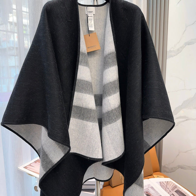 WOOL CAPE 140 CM BLACK AND LIGHT GRAY 394535