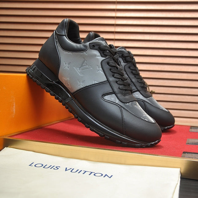 LV TRAINER SHOES IN BLACK MIX GREY EMBOSSED LAMBSKIN