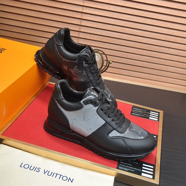 LV TRAINER SHOES IN BLACK MIX GREY EMBOSSED LAMBSKIN