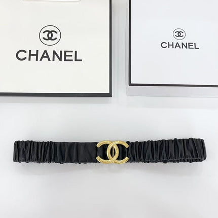 DOUBLE C ELASTIC BELT 30MM IN BLACK CALFSKIN GOLD HARDWARE
