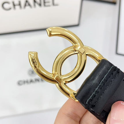 DOUBLE C ELASTIC BELT 30MM IN BLACK CALFSKIN GOLD HARDWARE