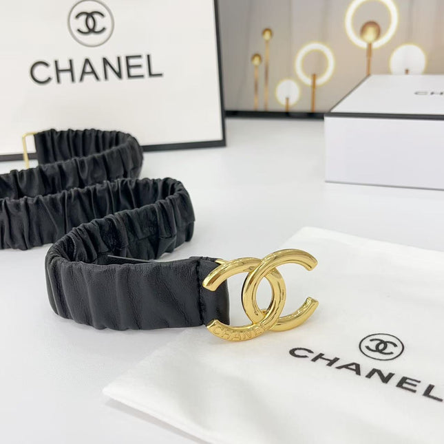 DOUBLE C ELASTIC BELT 30MM IN BLACK CALFSKIN GOLD HARDWARE