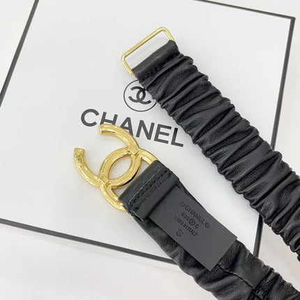 DOUBLE C ELASTIC BELT 30MM IN BLACK CALFSKIN GOLD HARDWARE