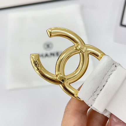 DOUBLE C ELASTIC BELT 30MM IN WHITE CALFSKIN GOLD HARDWARE