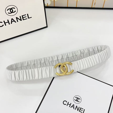 DOUBLE C ELASTIC BELT 30MM IN WHITE CALFSKIN GOLD HARDWARE