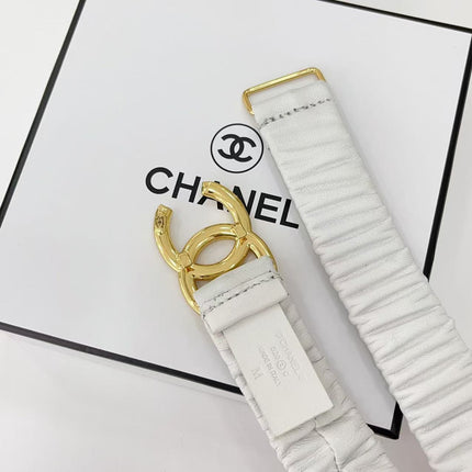 DOUBLE C ELASTIC BELT 30MM IN WHITE CALFSKIN GOLD HARDWARE