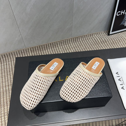 ALAIA WOVEN FLAT SHOES IN CREAM WHITE CALFSKIN STYLE 3