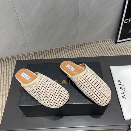 ALAIA WOVEN FLAT SHOES IN CREAM WHITE CALFSKIN STYLE 3