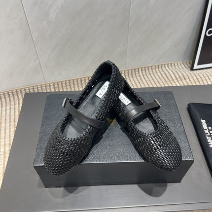 ALAIA MARY JANE FLATS WOVEN PATTERN 25S IN BLACK CALFSKIN