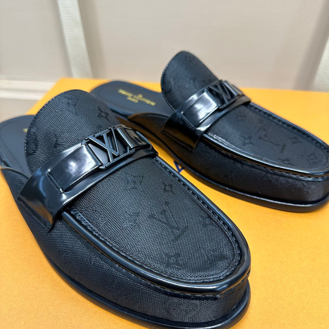 LV EASY MULE IN BLACK MONOGRAM DENIM