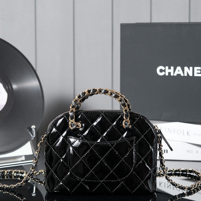 SMALL SHOPPING BAG 20 IN BLACK GLOSSY CALFSKIN GOLD HARDWARE