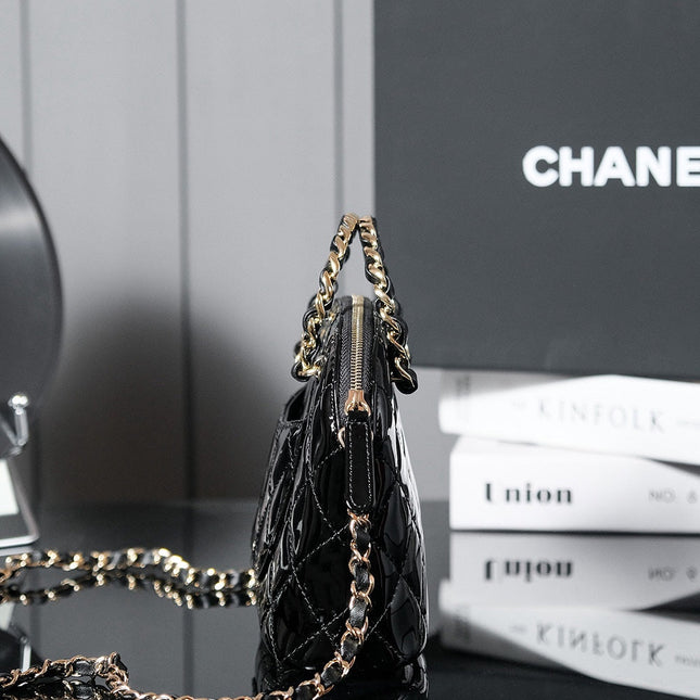 SMALL SHOPPING BAG 20 IN BLACK GLOSSY CALFSKIN GOLD HARDWARE