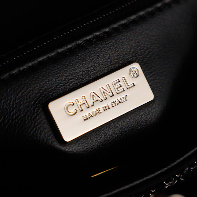 CHANEL 25S FLAP BAG 21 CM IN BLACK SEQUINED TWEED WITH GOLD HARDWARE