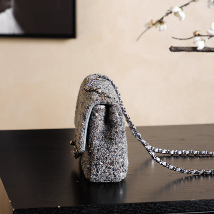 CHANEL 25S FLAP BAG 21 CM IN DARK GREY SEQUINED TWEED