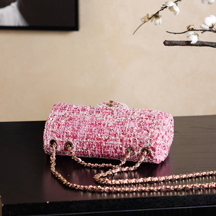 CHANEL 25S FLAP BAG 21 CM IN PINK SEQUINED TWEED WITH GOLD HARDWARE