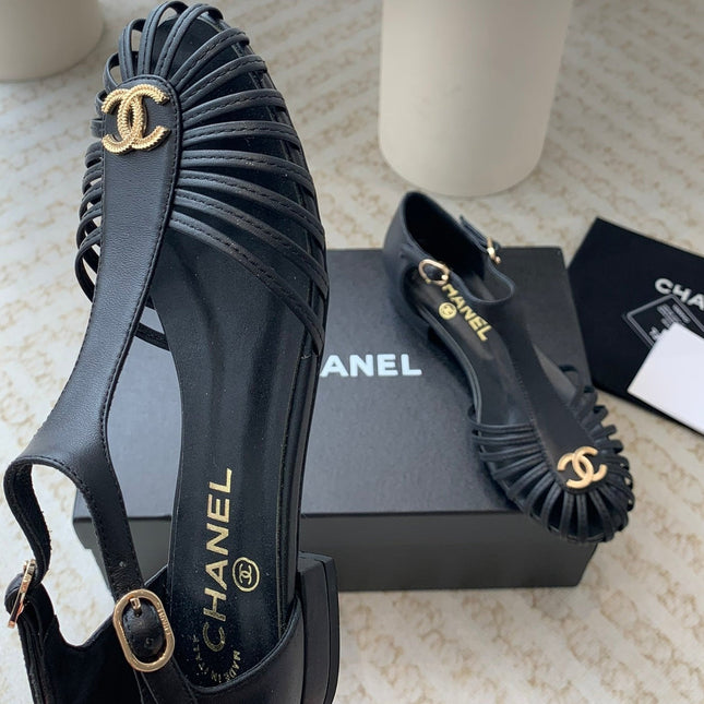 Summer New Hollow Roman Sandals Black Sheepskin