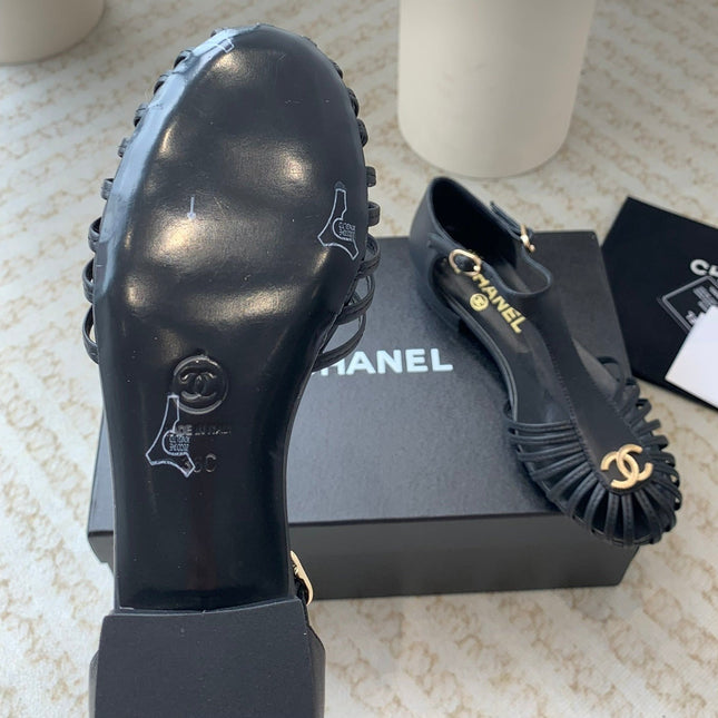 Summer New Hollow Roman Sandals Black Sheepskin