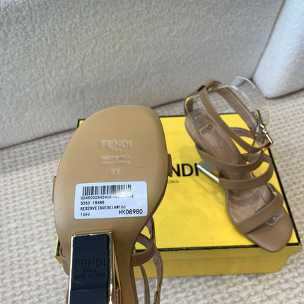 FENDI HIGH SANDAL 10 CM IN SEPIA BROWN CALFSKIN