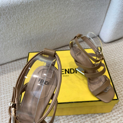 FENDI HIGH SANDAL 10 CM IN SEPIA BROWN CALFSKIN