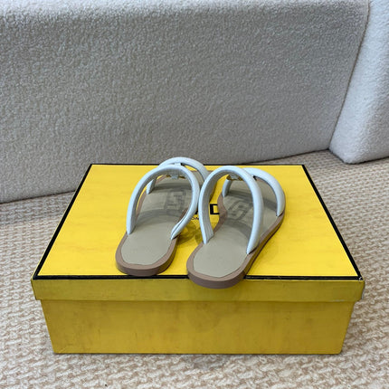 FENDI O'LOCK SLIDES WHITE CALFSKIN WITH GOLD HARDWARE