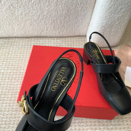 VLOGO LOCKER MARY-JANE SLINGBACK PUMPS IN BLACK CALFSKIN 65 MM