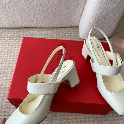 VLOGO LOCKER MARY-JANE SLINGBACK PUMPS IN WHITE CALFSKIN 65 MM
