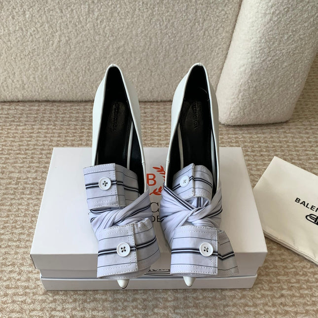 KNIFE CHEMISE HIGH PUMPS IN WHITE COTTON AND CALFSKIN