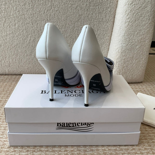 KNIFE CHEMISE HIGH PUMPS IN WHITE COTTON AND CALFSKIN