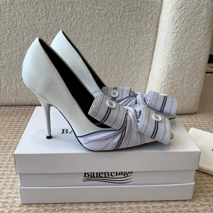KNIFE CHEMISE HIGH PUMPS IN WHITE COTTON AND CALFSKIN