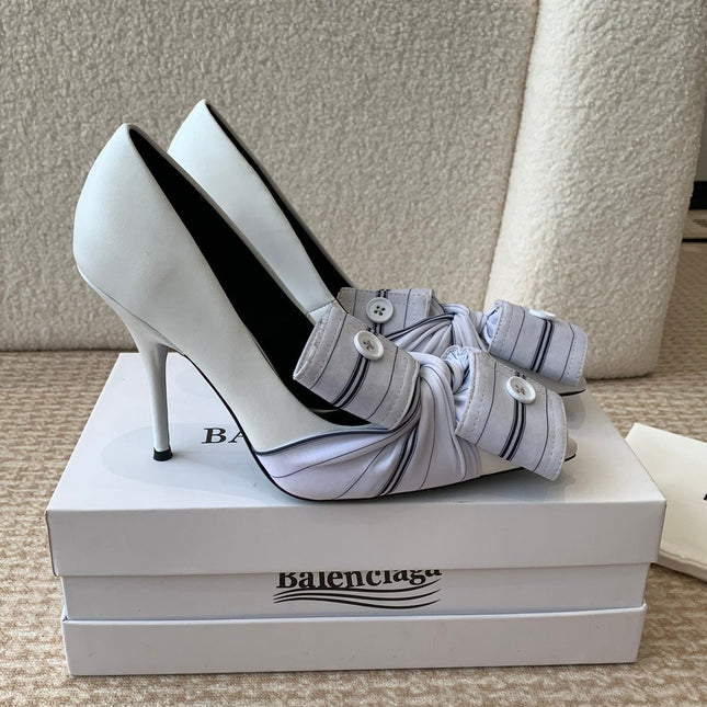 KNIFE CHEMISE HIGH PUMPS IN WHITE COTTON AND CALFSKIN