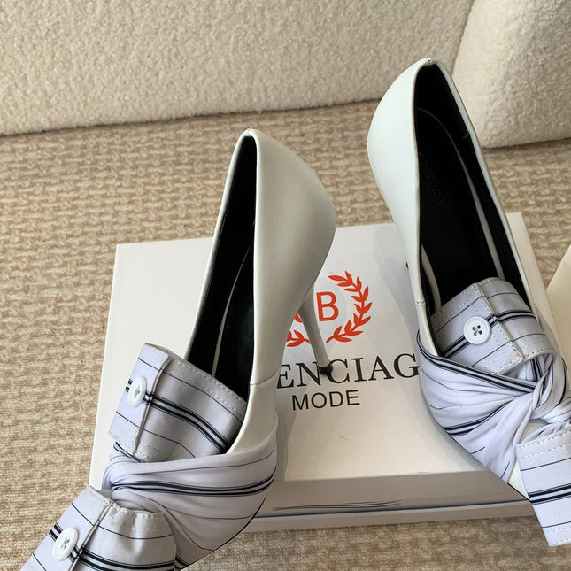 KNIFE CHEMISE HIGH PUMPS IN WHITE COTTON AND CALFSKIN