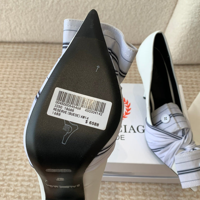 KNIFE CHEMISE HIGH PUMPS IN WHITE COTTON AND CALFSKIN