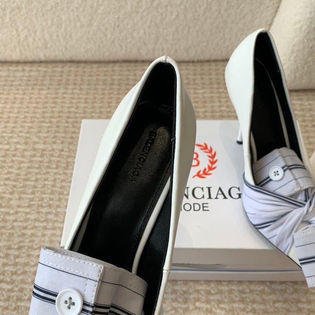 KNIFE CHEMISE HIGH PUMPS IN WHITE COTTON AND CALFSKIN