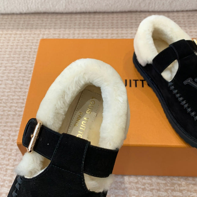 COLORADO COMFORT MARY JANE IN BLACK SUEDE AND SHEARLING LINING