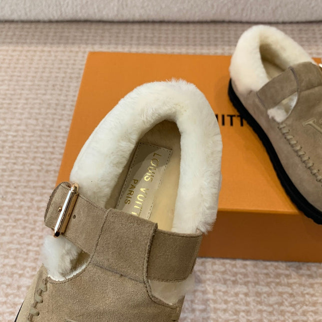 COLORADO COMFORT MARY JANE IN KHAKI GREEN SUEDE AND SHEARLING LINING