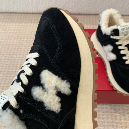 VIV' RUN SNEAKER IN BLACK SUEDE AND SHEARLING