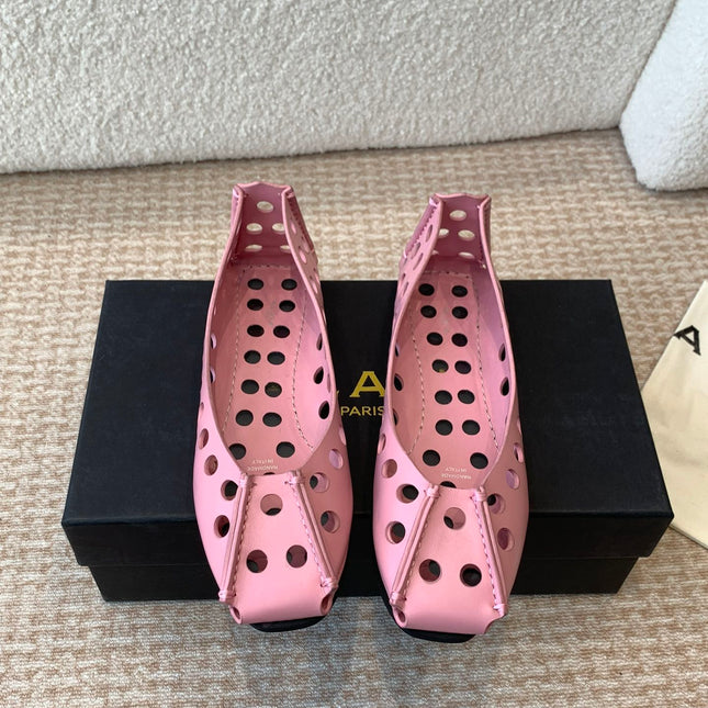 PERFO BALLET FLATS IN FLAMINGO PINK CALFSKIN