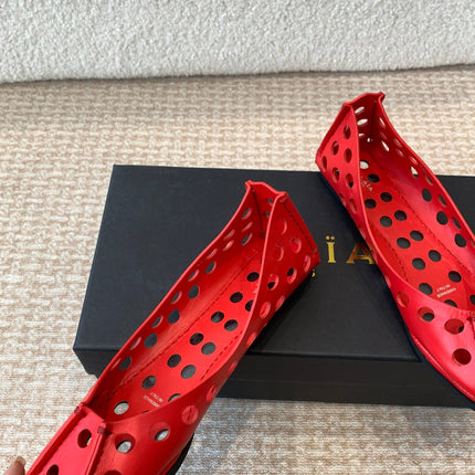 PERFO BALLET FLATS IN CHERRY RED CALFSKIN