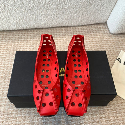 PERFO BALLET FLATS IN CHERRY RED CALFSKIN