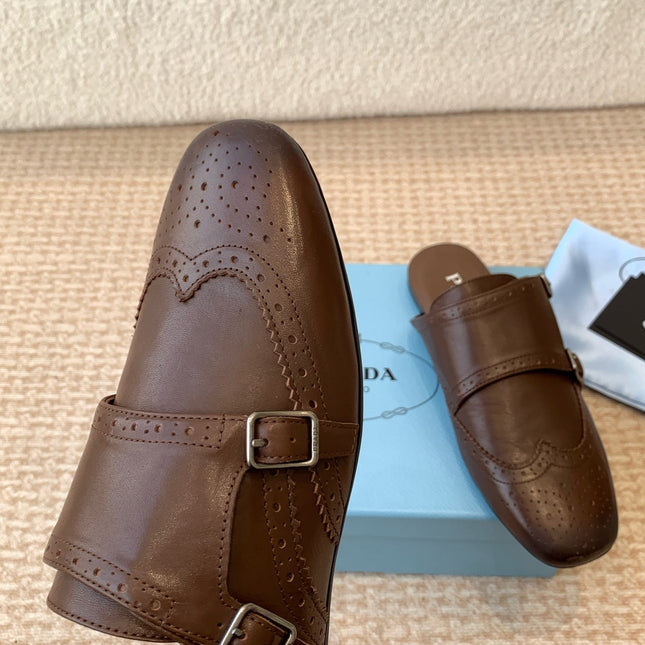 DOUBLE MONK MULES IN DARK BROWN CALFSKIN