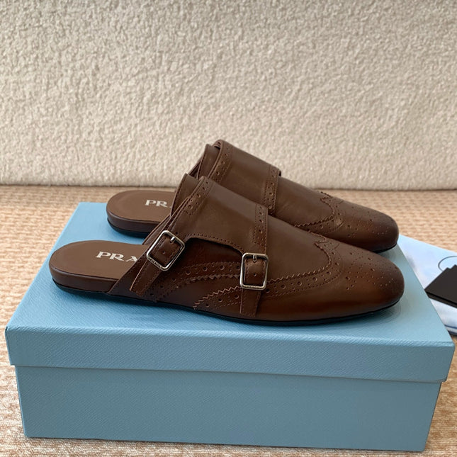 DOUBLE MONK MULES IN DARK BROWN CALFSKIN