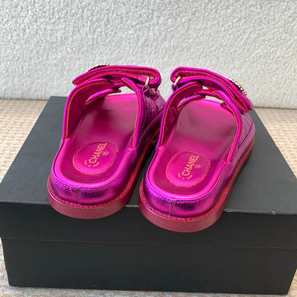 DAD SANDAL IN MAGENTA PURPLE SHEEPSKIN MULE