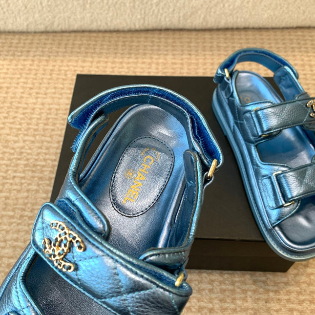 DAD SANDAL IN TEAL BLUE SHEEPSKIN