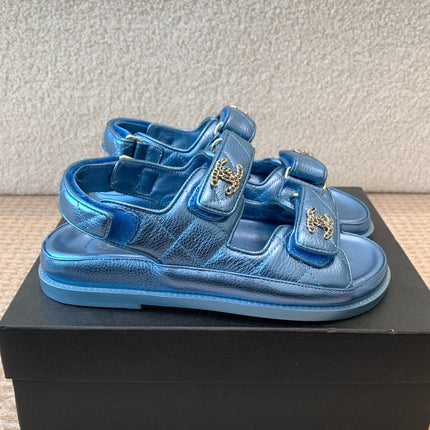 DAD SANDAL IN TEAL BLUE SHEEPSKIN