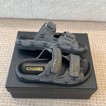 DAD SANDAL IN BLACK DENIM FABRIC MULE