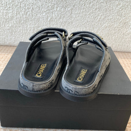 DAD SANDAL IN BLACK DENIM FABRIC MULE