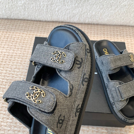 DAD SANDAL IN BLACK DENIM FABRIC MULE